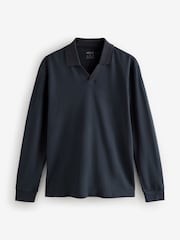 Marineblau/blau - Langärmliges Polo-Shirt mit kubanischem Kragen - Image 7 of 9