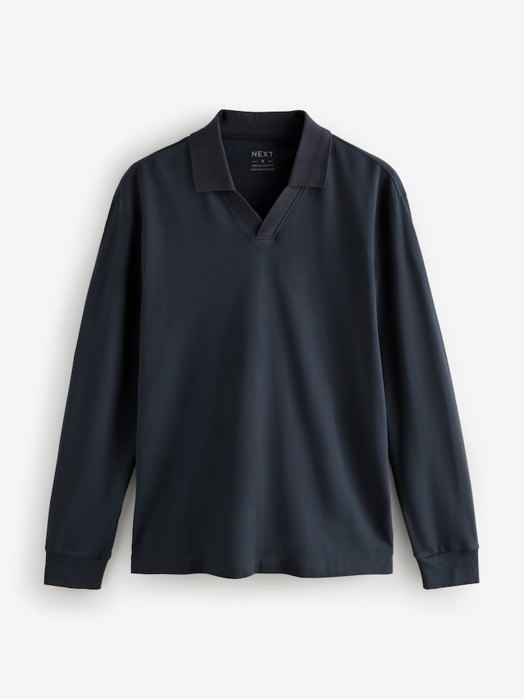 Marineblau/blau - Langärmliges Polo-Shirt mit kubanischem Kragen - Image 7 of 9