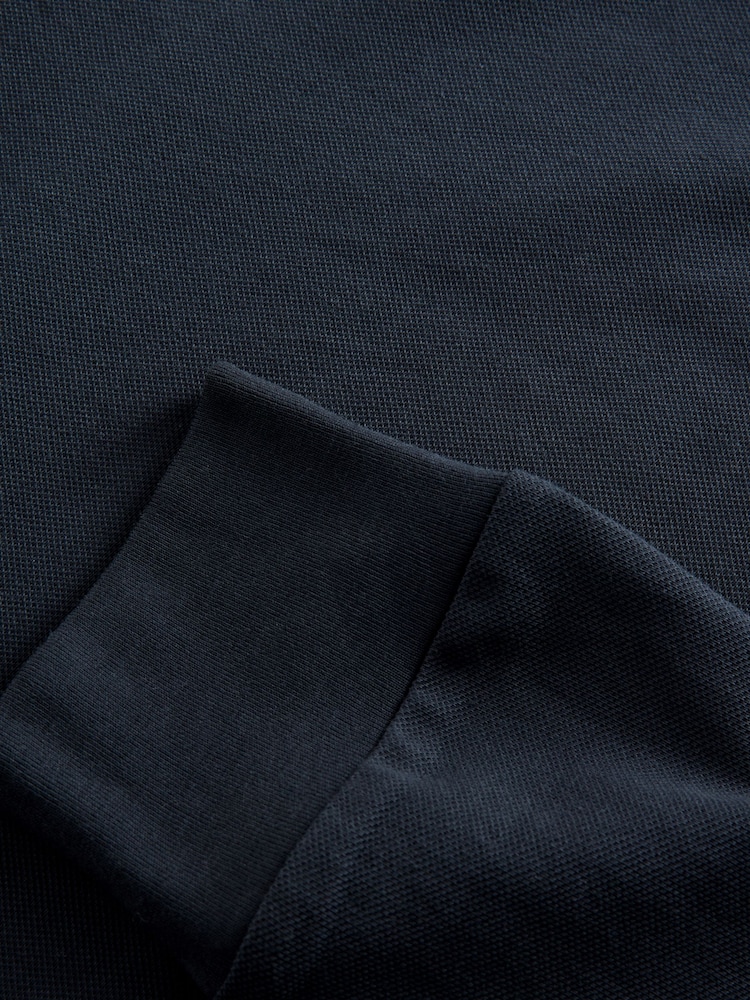 Navy Blue Cuban Collar Long Sleeve Polo Shirt - Image 9 of 9 Navy Blue Cuban Collar Long Sleeve Polo Shirt - Image 9 of 9