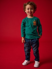 أخضر دب - تيشِرت شبه سادة بكم طويل بخامة %100 قطن (3 شهور - 7 سنوات) - صورة 1 من 7