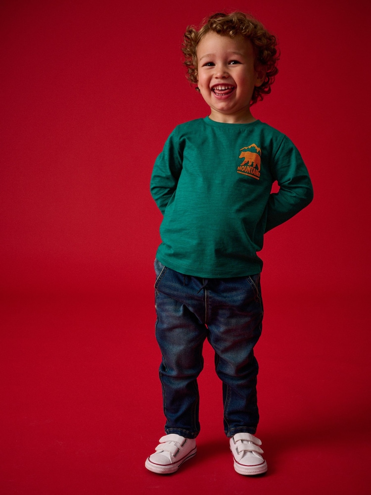 أخضر دب - تيشِرت شبه سادة بكم طويل بخامة %100 قطن (3 شهور - 7 سنوات) - صورة 2 من 7