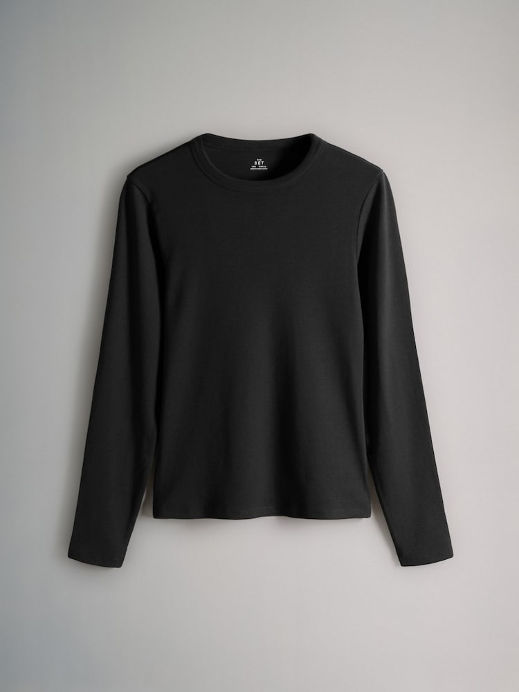 The Set Black/Cream/Berry Red/Mauve Pink/Leopard Print 5 Pack Ribbed Long Sleeve T-Shirts - Image 2 of 8