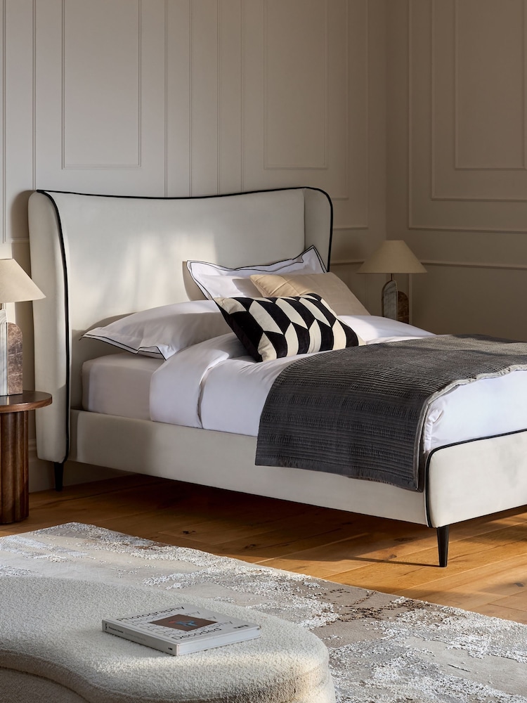 Soft Velvet Natural Oyster Remi Upholstered Bed Frame - Image 1 of 7