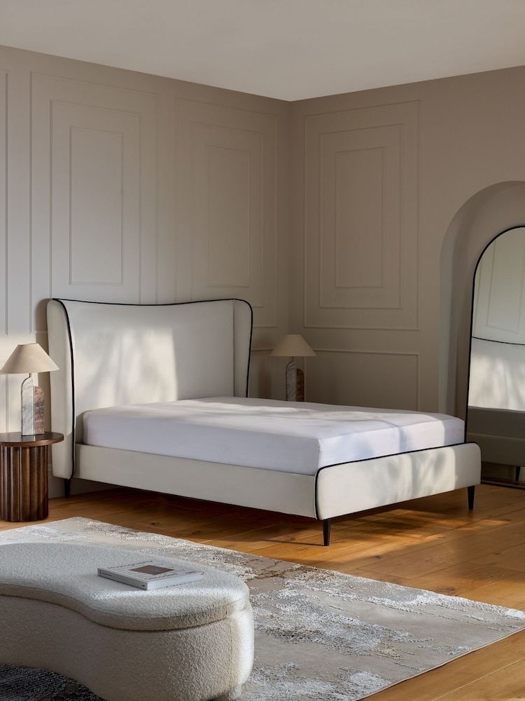 Soft Velvet Natural Oyster Remi Upholstered Bed Frame - Image 2 of 7