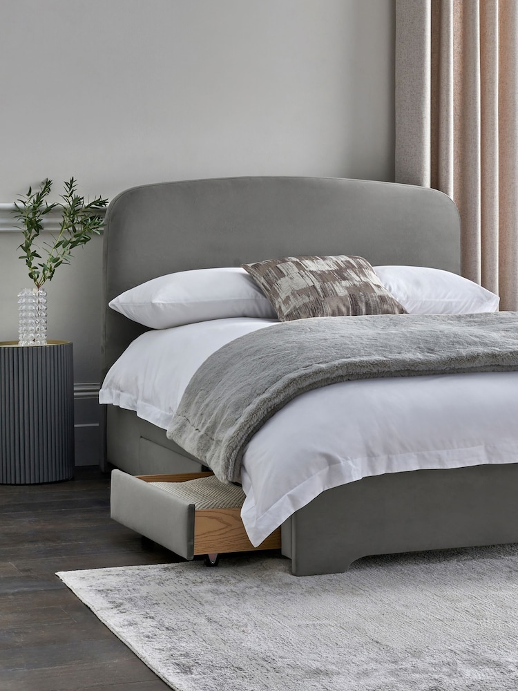 Grey Steel Opulent Velvet Matson Upholstered Drawer Storage Bed Frame - Image 1 of 7