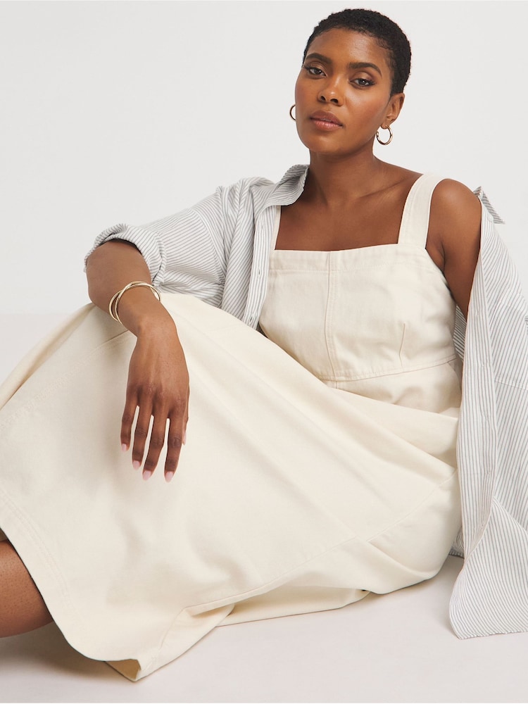 JD Williams White 100% Cotton Apron Midi Dress - Image 2 of 4 JD Williams White 100% Cotton Apron Midi Dress - Image 2 of 4