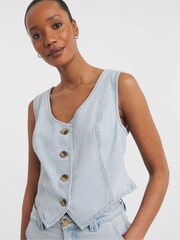 JD Williams Blue Denim 100% Cotton Waistcoat - Image 1 of 4