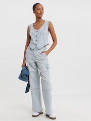 JD Williams Blue Denim 100% Cotton Waistcoat - Image 3 of 4