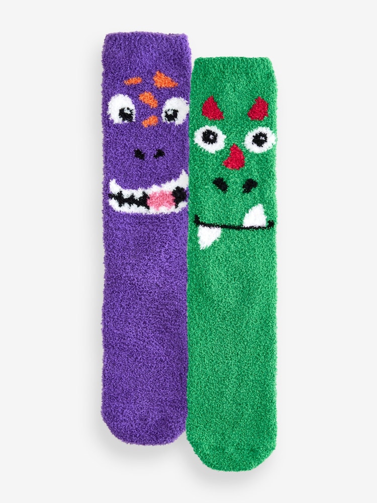 Green/Purple Pattern Cosy Bed Socks 2 Pack - Image 1 of 6