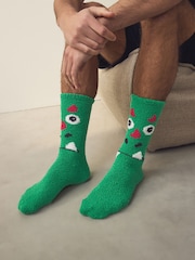 Green/Purple Pattern Cosy Bed Socks 2 Pack - Image 2 of 6