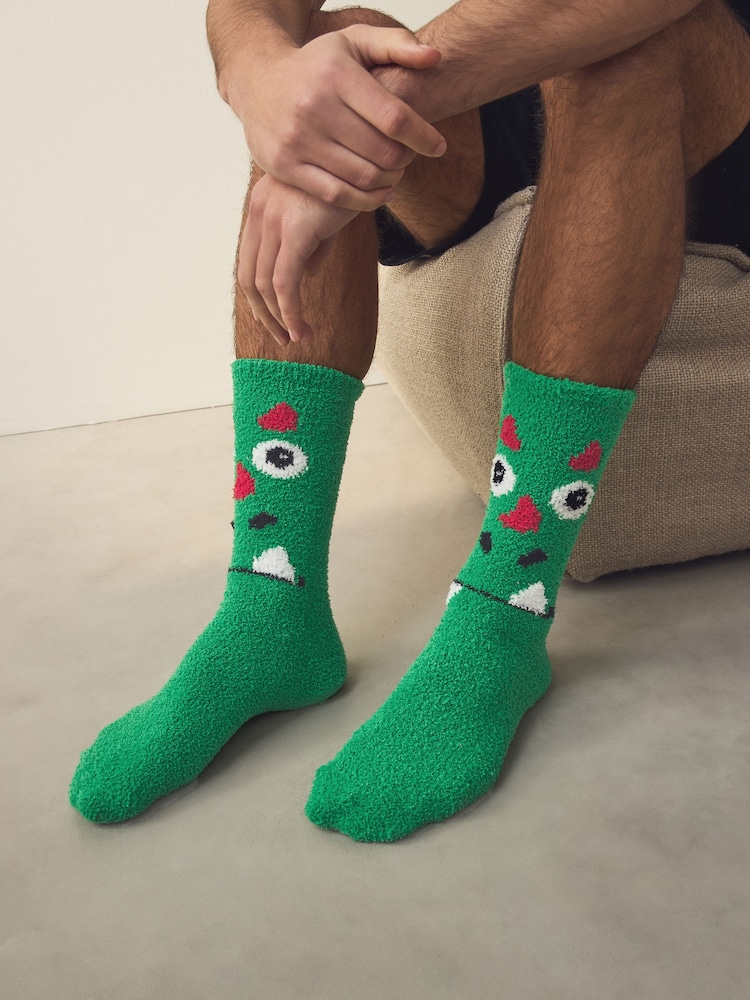 Green/Purple Pattern Cosy Bed Socks 2 Pack - Image 2 of 6