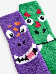 Green/Purple Pattern Cosy Bed Socks 2 Pack - Image 5 of 6