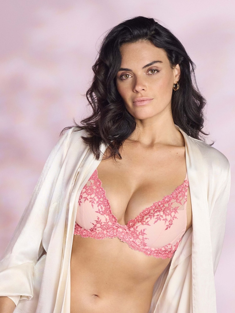 Wacoal Pink Ballet Slipper Chateau Embrace Lace Plunge Underwire Bra - Image 1 of 6
