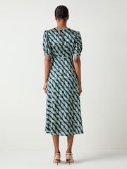 LK Bennett Blue Jem Spring Vy Multi Ribbon Print Satin Dress - Image 2 of 3