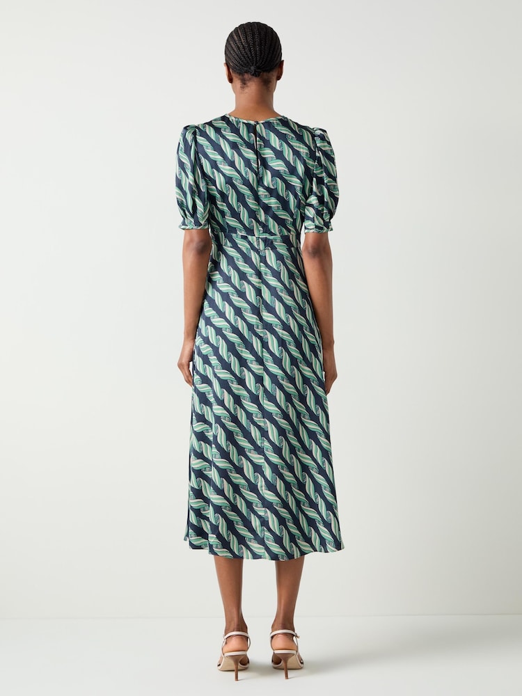 LK Bennett Blue Jem Spring Vy Multi Ribbon Print Satin Dress - Image 2 of 3