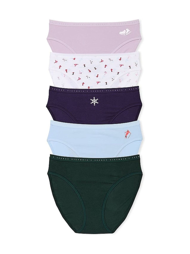 Victoria's Secret Purple/White/Blue/Green Brief Logo 5 Pack Knickers - Image 1 of 1