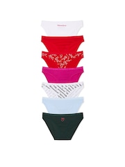 Victoria's Secret White/Red/Pink/Blue/Green Bikini Logo 7 Pack Knickers - Image 1 of 1