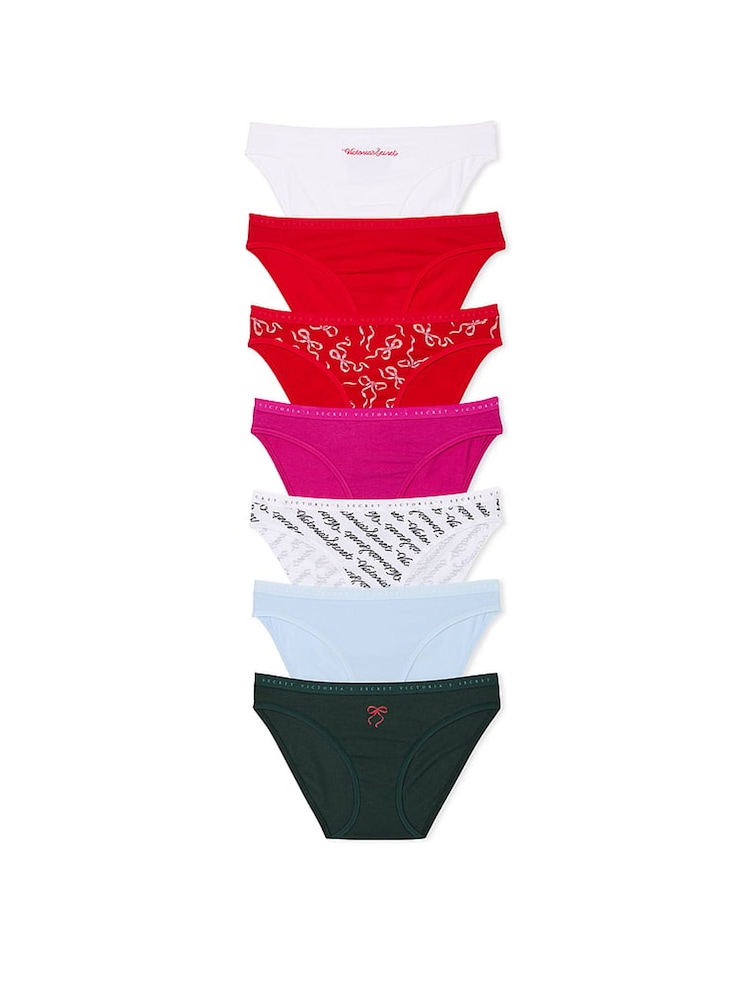 Victoria's Secret White/Red/Pink/Blue/Green Bikini Logo 7 Pack Knickers - Image 1 of 1