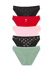 Victoria's Secret Black/Red/Pink/Green Bikini Logo 5 Pack Knickers - Image 1 of 1