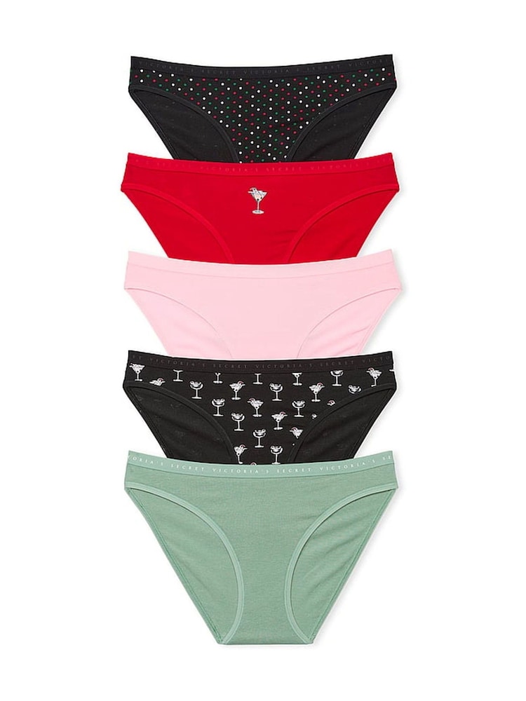 Victoria's Secret Black/Red/Pink/Green Bikini Logo 5 Pack Knickers - Image 1 of 1