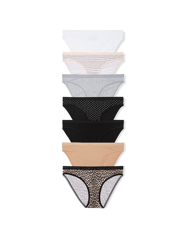 Victoria's Secret White/Grey/Black/Leopard/Nude Bikini Logo 7 Pack Knickers - Image 1 of 3 Victoria's Secret White/Grey/Black/Leopard/Nude Bikini Logo 7 Pack Knickers - Image 1 of 3