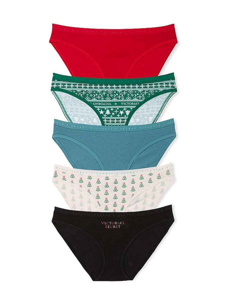 Victoria's Secret Red/Green/Blue/White/Black Bikini Logo 5 Pack Knickers - Image 1 of 1