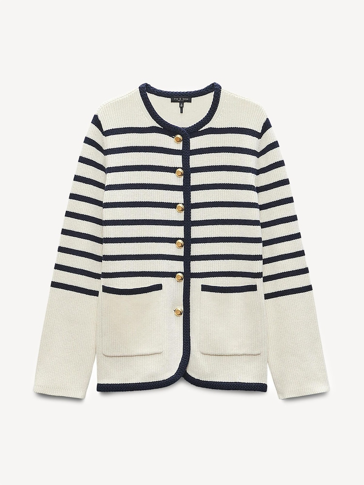 Rag & Bone Cream Nancy Stripe Merino Wool Cardigan - Image 5 of 5