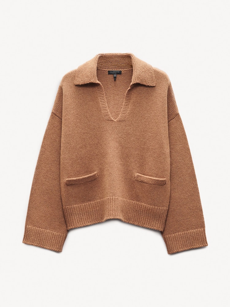 Rag & Bone Brown Danica Wool Blend Polo Jumper - Image 6 of 6