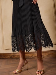 Love & Roses Black Pleated Chiffon Lace Midi Dress - Image 4 of 5