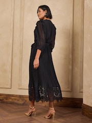 Love & Roses Black Petite Pleated Chiffon Lace Midi Dress - Image 5 of 5