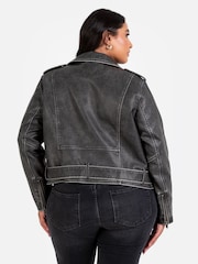 Lovedrobe Distressed Biker Black Jacket With Belt And Pockets - Image 2 of 6