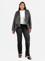 Lovedrobe Distressed Biker Black Jacket With Belt And Pockets - Image 3 of 6