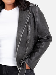 Lovedrobe Distressed Biker Black Jacket With Belt And Pockets - Image 4 of 6