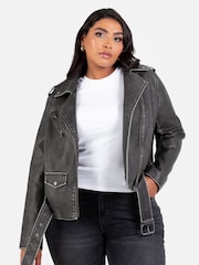 Lovedrobe Distressed Biker Black Jacket With Belt And Pockets - Image 5 of 6