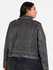 Lovedrobe Distressed Biker Black Jacket With Belt And Pockets - Image 6 of 6