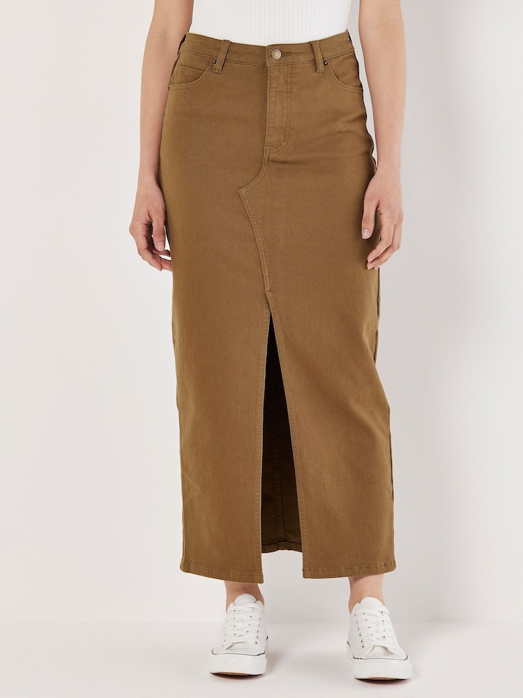 Apricot Brown Layed On Rise Split Denim Skirt - Image 2 of 5