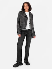 Lovedrobe Distressed Biker Black Jacket With Belt And Pockets - Image 2 of 4