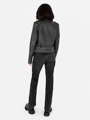 Lovedrobe Distressed Biker Black Jacket With Belt And Pockets - Image 3 of 4