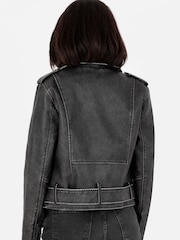 Lovedrobe Distressed Biker Black Jacket With Belt And Pockets - Image 4 of 4