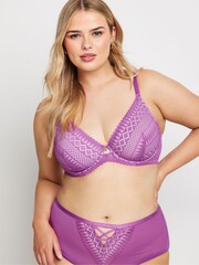 Yours Curve Blue Aureilia Lace Underwire 100% Cotton Bra - Image 1 of 4