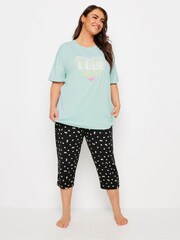 Yours Curve Green Love Heart Crop Top Pyjamas Set - Image 2 of 5