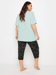 Yours Curve Green Love Heart Crop Top Pyjamas Set - Image 3 of 5