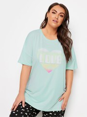 Yours Curve Green Love Heart Crop Top Pyjamas Set - Image 4 of 5