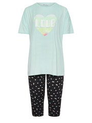 Yours Curve Green Love Heart Crop Top Pyjamas Set - Image 5 of 5