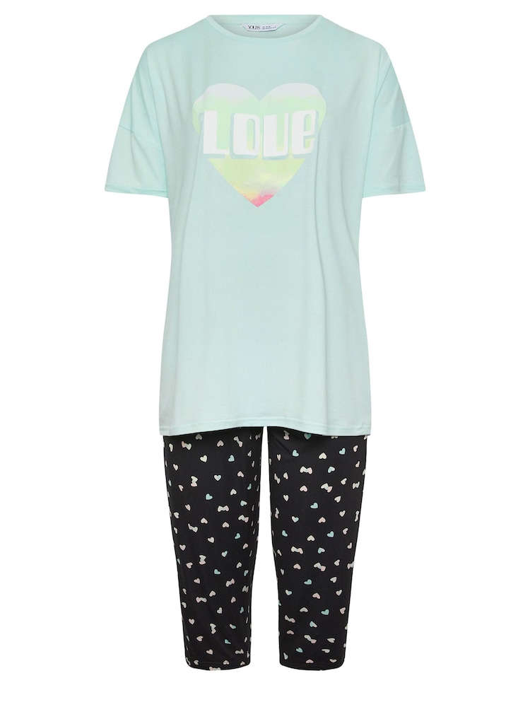 Yours Curve Green Love Heart Crop Top Pyjamas Set - Image 5 of 5