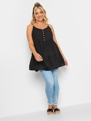 Yours Curve Black Crinkle Tiered Swing Vest Top - Image 2 of 5