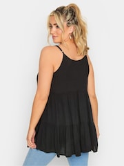 Yours Curve Black Crinkle Tiered Swing Vest Top - Image 3 of 5