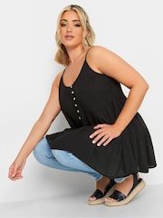 Yours Curve Black Crinkle Tiered Swing Vest Top - Image 4 of 5