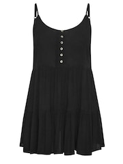 Yours Curve Black Crinkle Tiered Swing Vest Top - Image 5 of 5