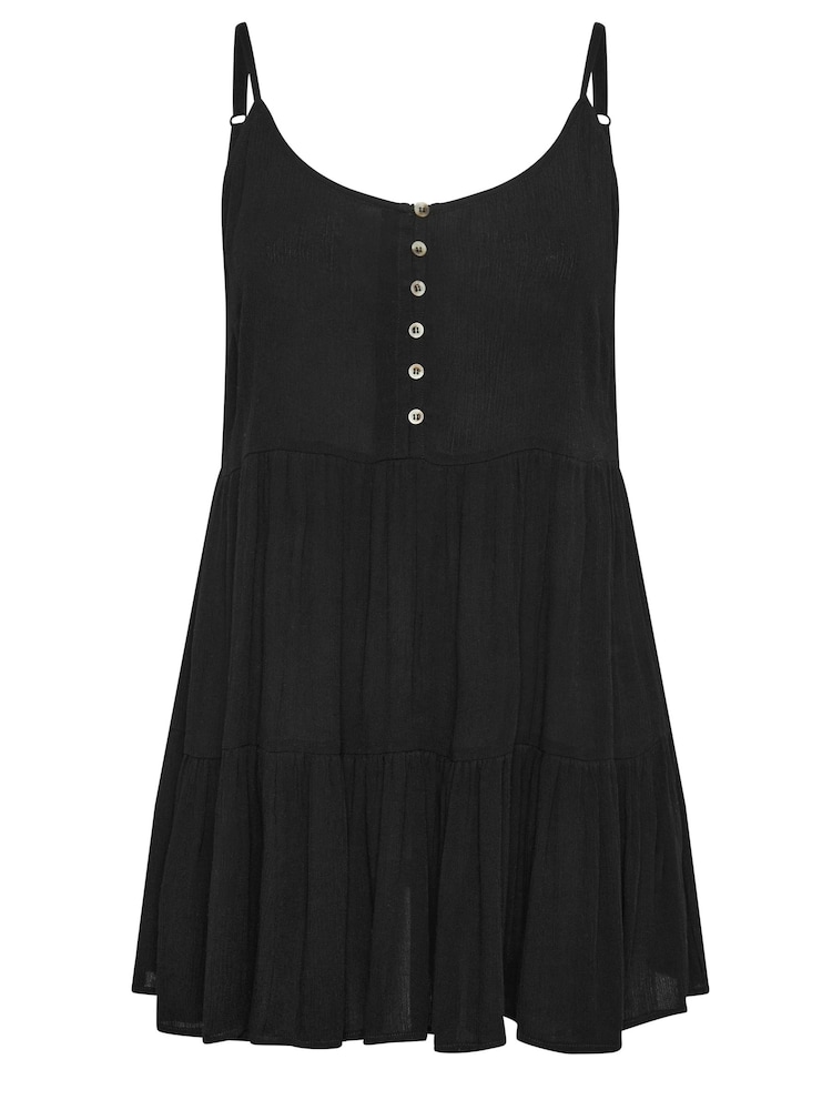 Yours Curve Black Crinkle Tiered Swing Vest Top - Image 5 of 5